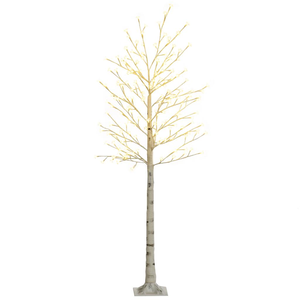Artificial Tree, Artificial Birch, with 180 LEDs, 3 Brightness Levels, Warm White, Realistic Bark, 21.5 X 21.5 X 180 Cm