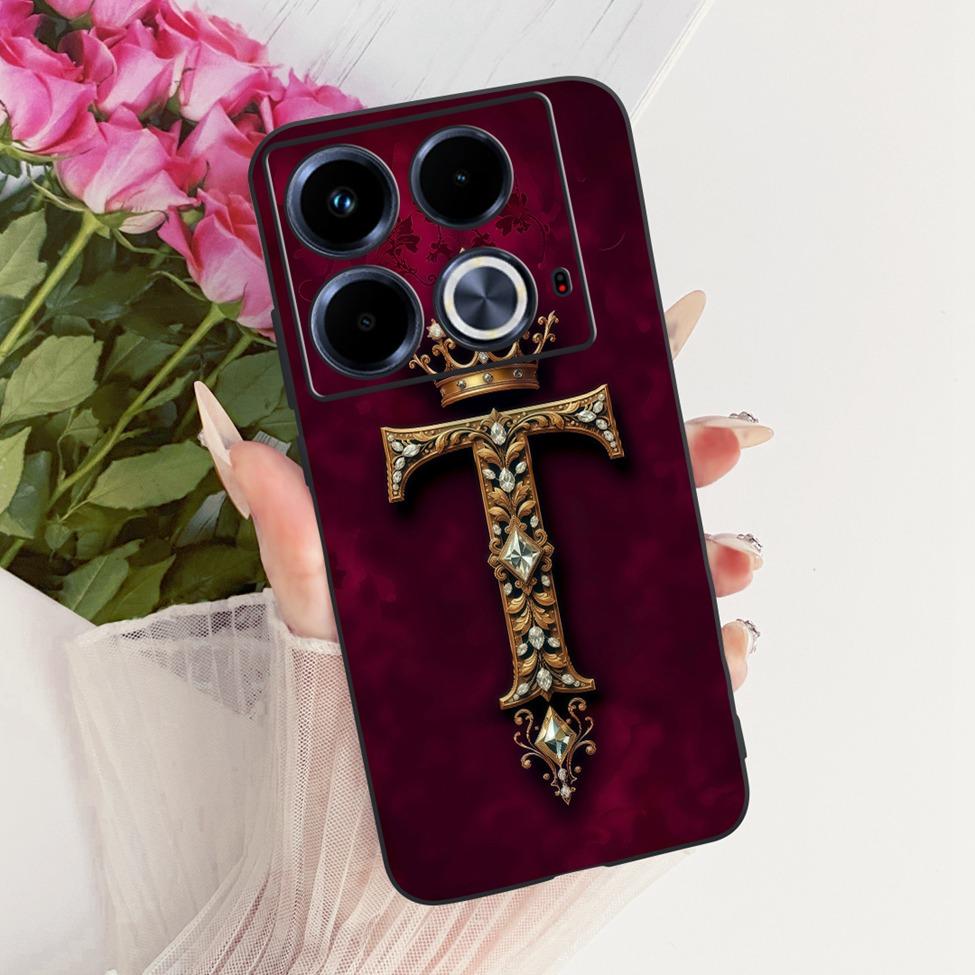 For Infinix Note 40 4G Case Silicone Luxury Crown A-Z Letters 2D Flat Pattern Soft Phone Case For Infinix Note40 4G X6853 Cover