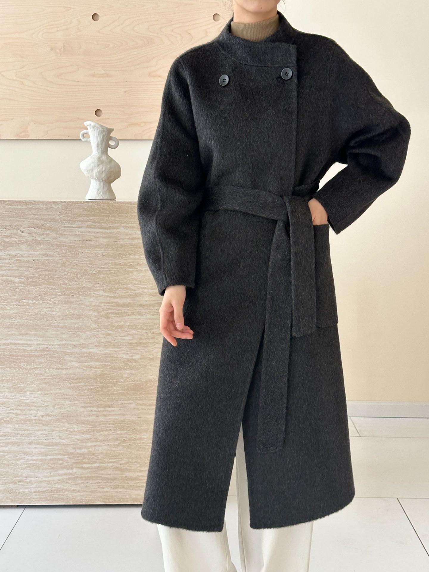 

Yak down mulberry silk wool stand-up collar lace-up double-sided woolen cashmere coat woolen jacket women s warm autumn and winter M