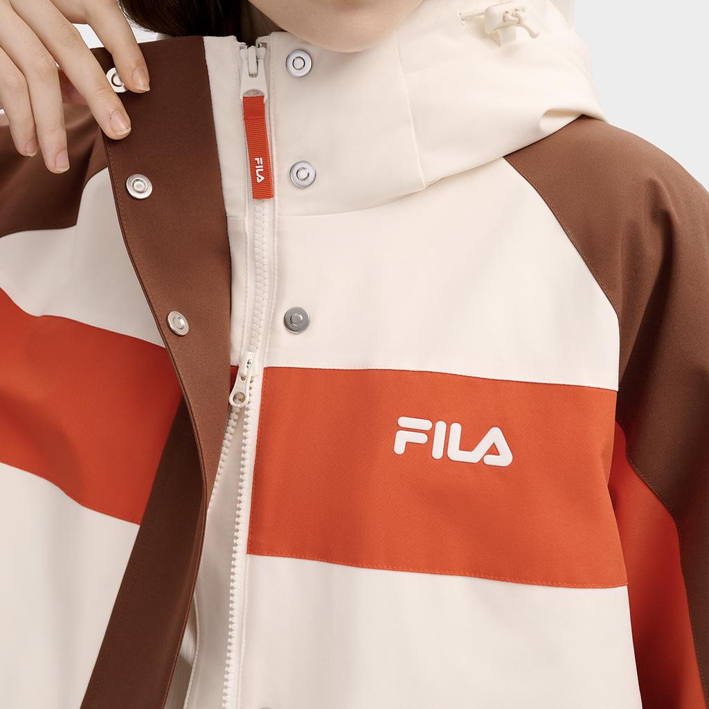 FILA Original Fashion Casual Sports Personality Trendy Color Block Loose Mid-Length Down Jacket Women Outerwear Mulan-Brown F11W549903FBN