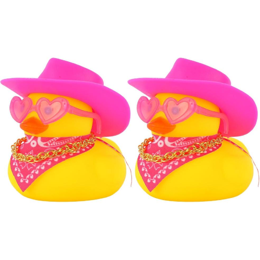 2pcs Rubber Duck Car Ornaments, Funny Rubber Ducks Car Dashboard Decorations Duck Car Accessories with Cowboy Hat Mini Scarf Necklace and Sunglasses роза розовый