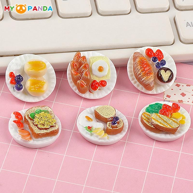 Dollhouse 6pcs/Set Mini Dim Sum Platter DIY Miniature Landscape Fairy Garden Decors Accessories Doll House Scene Ornaments