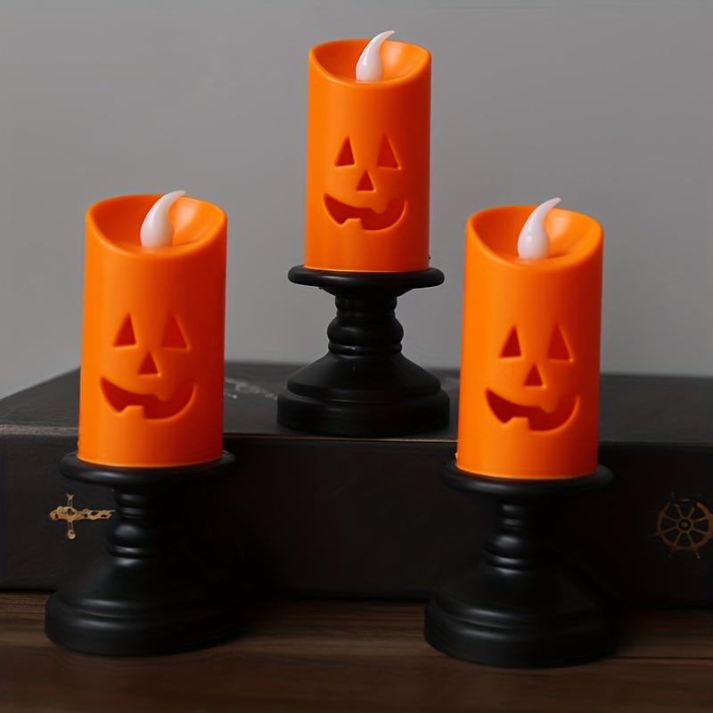 12 Pcs Halloween Pumpkin Lantern Hollow LED Simulation Candlestick Night Lights. Create a Spooky Atmosphere for Ghost Festival