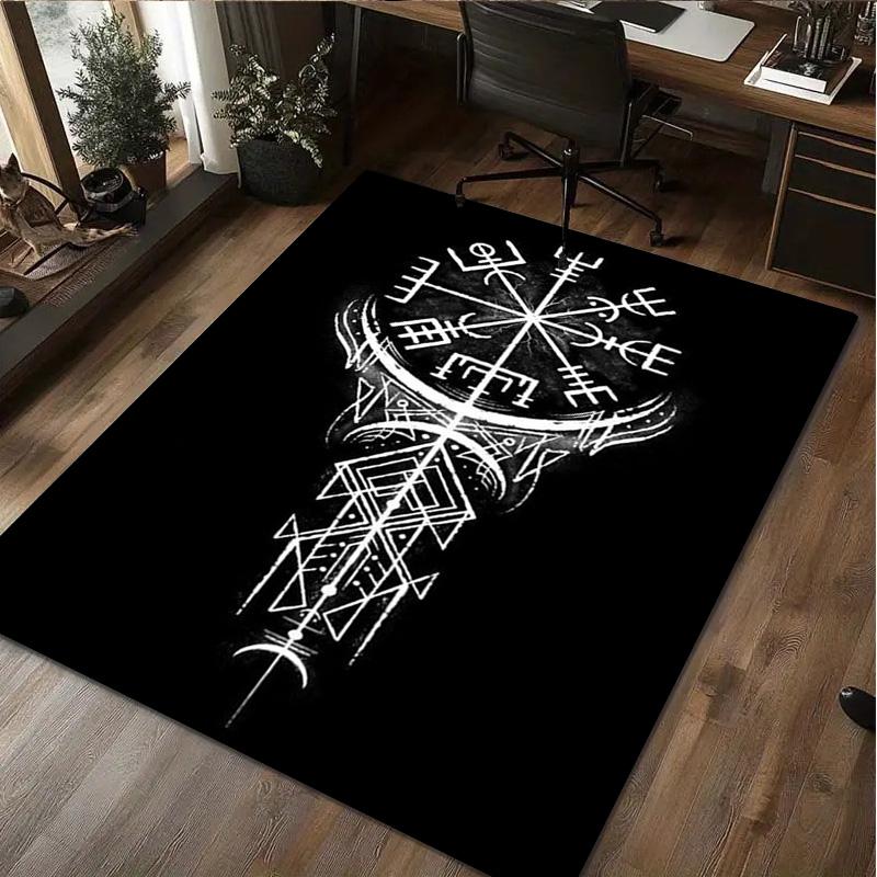 1Pc Viking Runes Print Rug - Home Decoration Carpet For Living Room Bedroom Flooring Computer Chair Area Rug