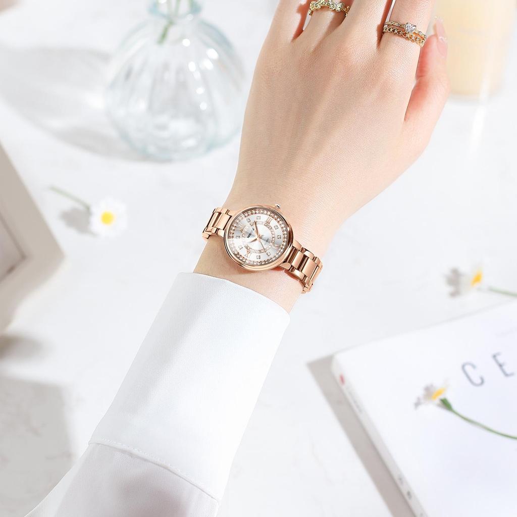 NIBOSI Diamond Dial Quartz Watch for Women Fashion Elegant Ladies Watches Stainless Steel Waterproof Women's Wristwatch