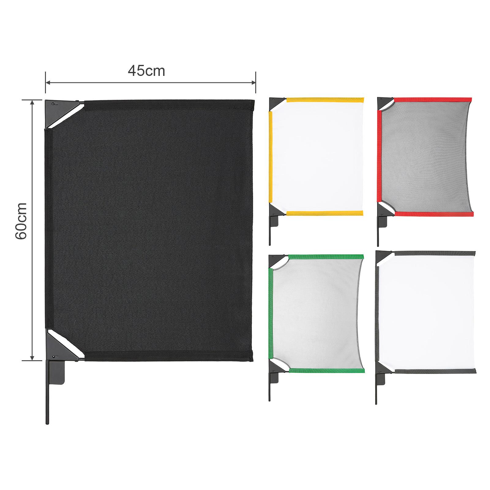 

Godox SF4560 Складной комплект флагов-рассеивателей с 5 шт. флагами 45 * 60 см 18 * 24 дюйма для формирования, блокировки, рассеивания Универсальный