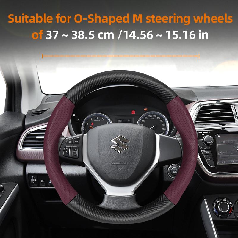 Suitable for SUZUKI Perforated Leather Matte Carbon Fiber Texture Steering Wheel Cover Wagon R Swift Ertiga Brezza Baleno Fronx