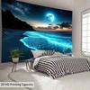 2D Ocean Night Scene Tapestry Glowing Beach Moon Starry Sky Wall Hanging for Home