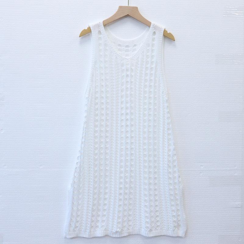 Letní dámské pletené vyhloubené tílko zakrytí plážové prázdninové bikiny svrchní krátké šaty košile s ochranou proti slunci plážové šaty