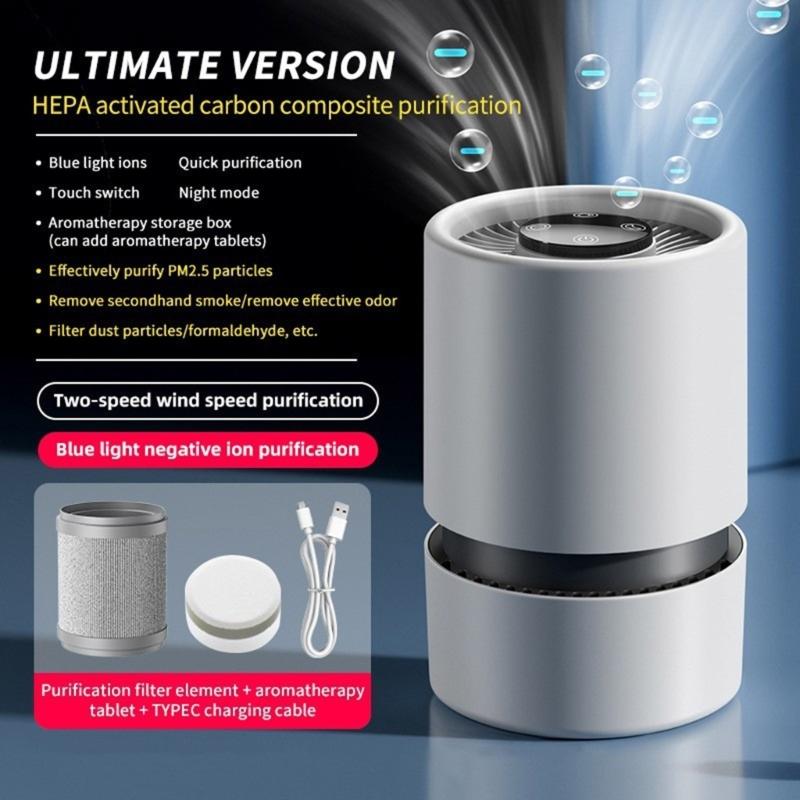 Air Purifiers for Bedroom Home Desk Small Air Purifiers Quiet Small Air Filter Cleaner with USB Cable for Bedroom Deskto