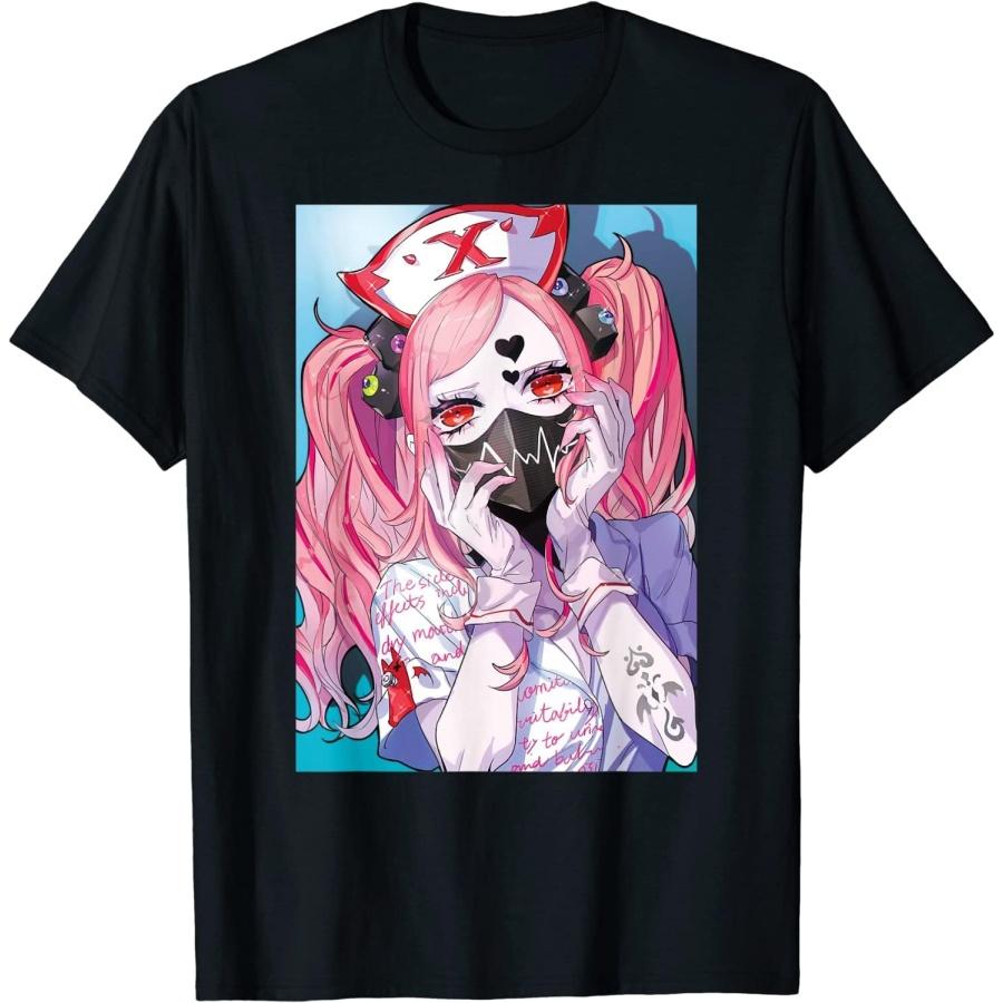 SVNP Anime Girl Menhera Yami Kawaii Edgy Pastel Goth Waifu Otaku T-Shirt (Black, XL) S