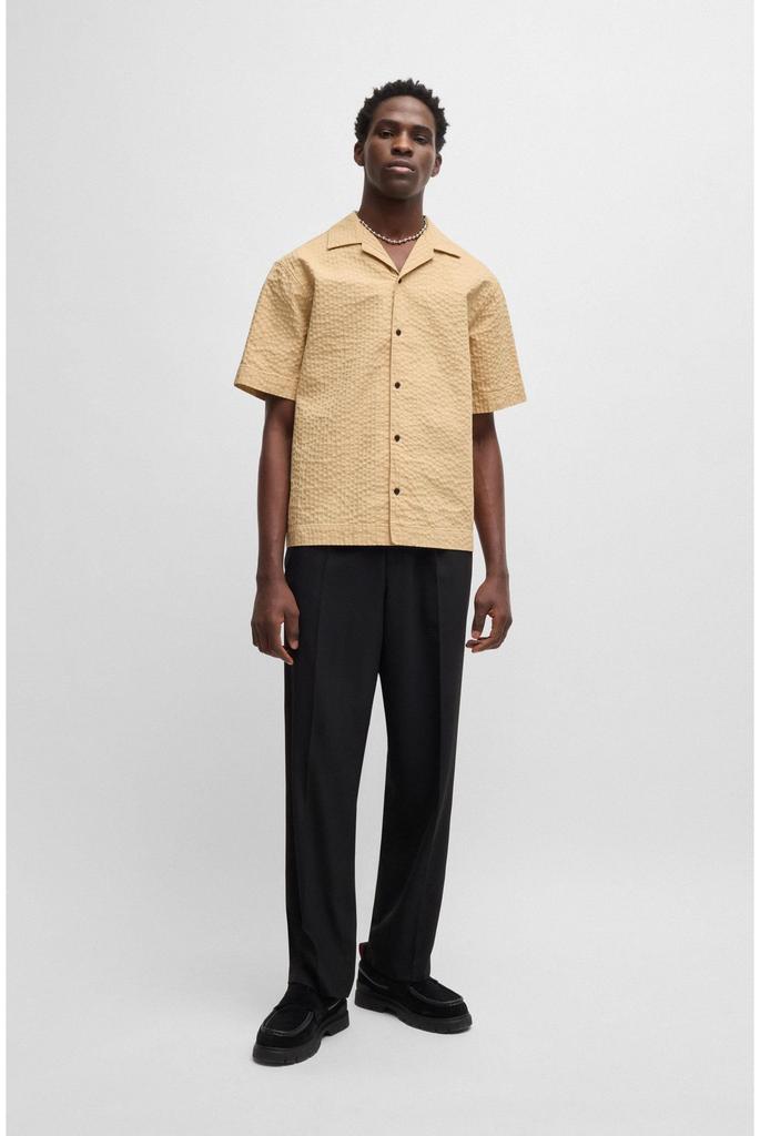 Overfit Cotton Beige [HUGO] Shirt, Seersucker, Men's, S,