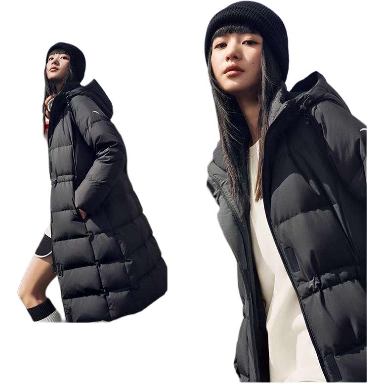 Anta Casual Comfortable Hooded Zipper Down Jacket Women Outerwear Black 962447905-2