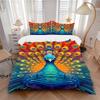 3pcs Peacock Feather Bedding Set - 1 Duvet Cover + 2 Pillowcases(Core Not Included), Machine Washable Polyester Yy251216196