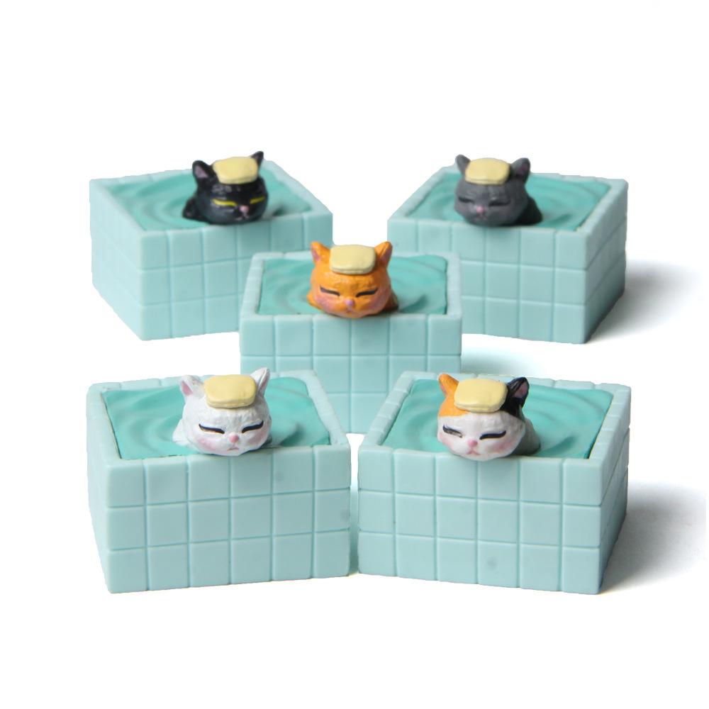 Creative Cat Meow Bath Bomb Set with Blue Tub and Hand-Painted Figurines for Micro Landscape Gardening