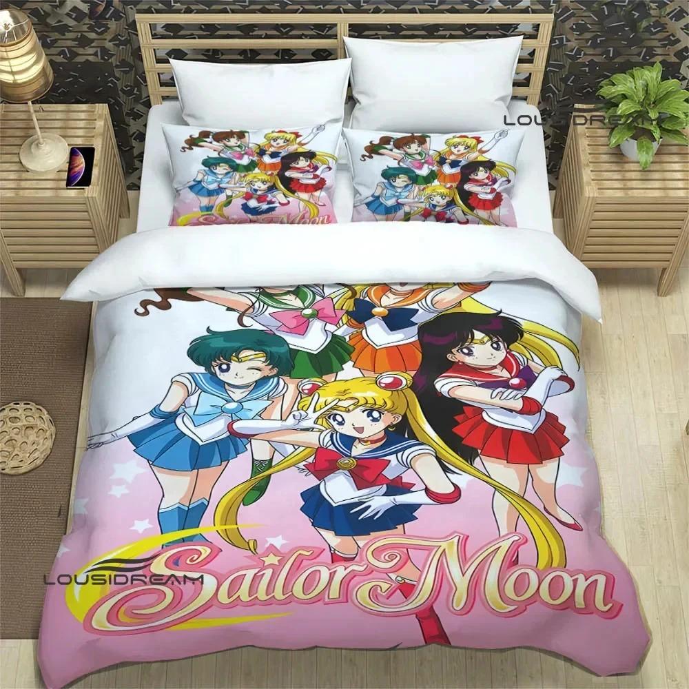 Cartoon S-Sailor Moon Bettwäsche-Sets, exquisites Bettzubehör-Set, Bettbezug, Bettdecke, Bettwäsche-Set, luxuriöses Geburtstagsgeschenk