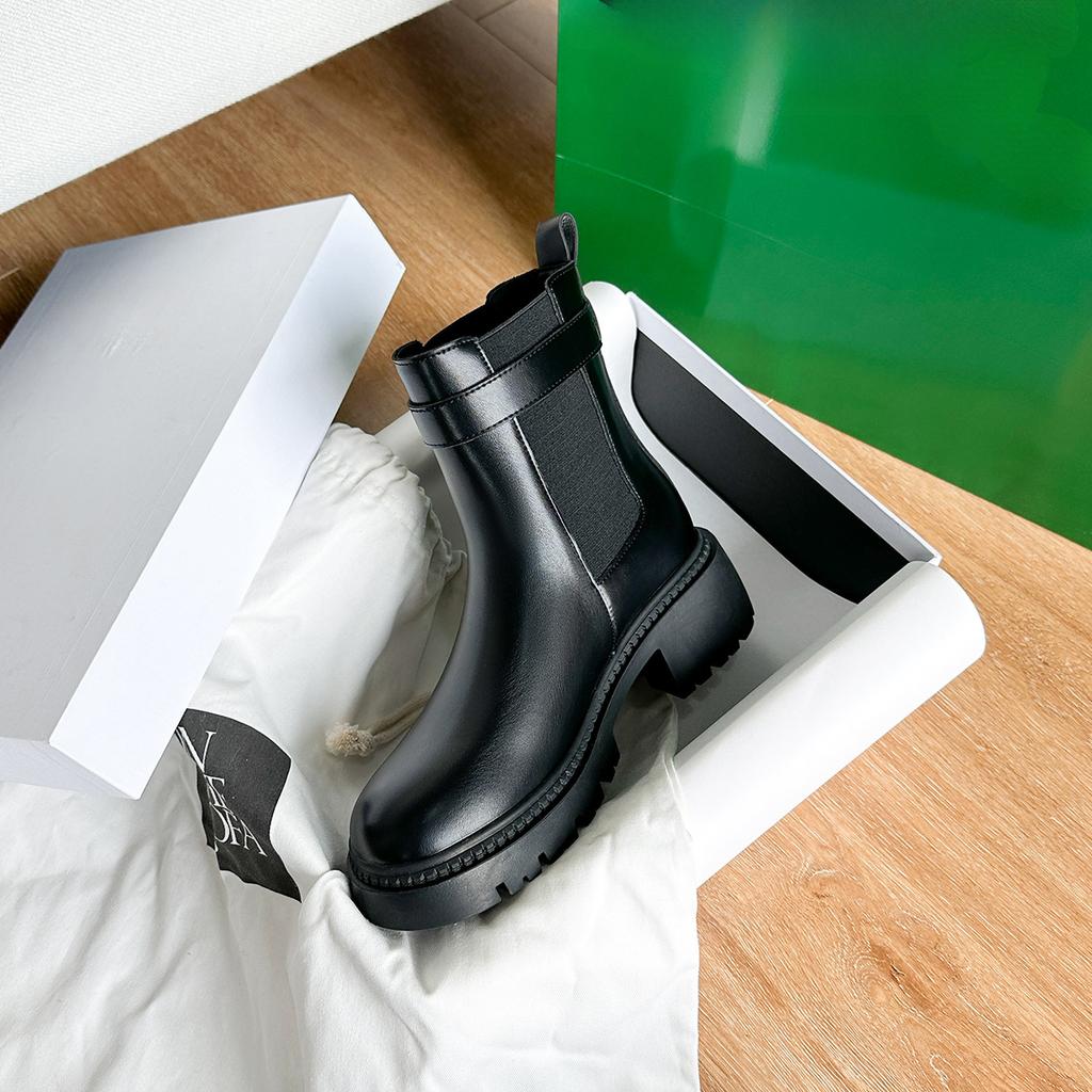 Retro Botki Damskie Nowe Wiosenne i Jesienne Buty Smoke Pipe Brązowe Grube Podeszwy Gruby Obcas Wiosna