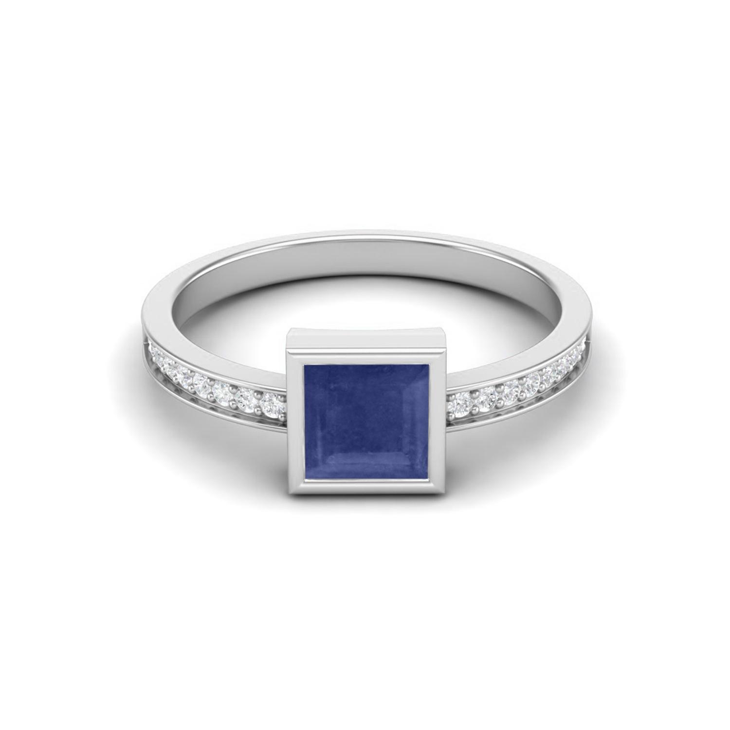 5mm Square Blue Sapphire 925 Sterling Silver Solitaire Women Engagement Ring