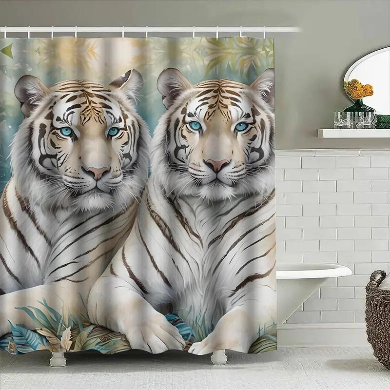 Whitened Tiger Printed Shower Curtain Waterproof Bathroom Decor Fabric Shower Curtains Set For Home Decoration