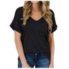 Fashion Womens Casual V-neck Pocket Ruffled Loose Color Blouse T-Shirts