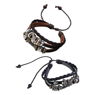 Mehrschichtiges Lederarmband Verstellbares Stern Perlen Armreif für Damen Herren