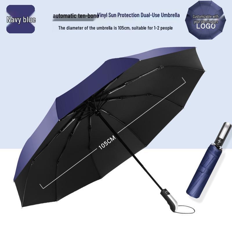 High-End Black Automatic Folding Umbrella with Sunshade and Customized Logo