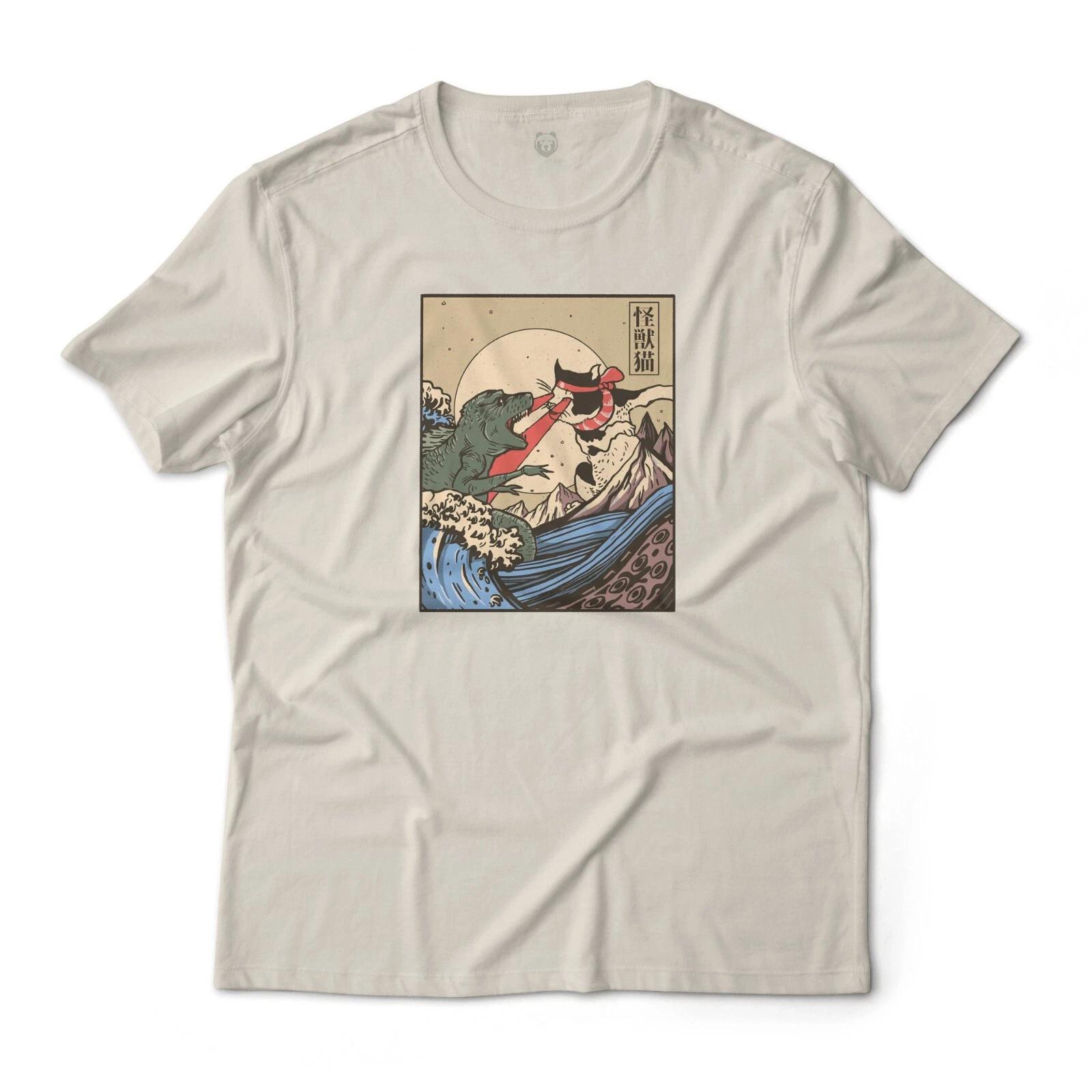 Kaiju vs Giant Cat Japanese Aesthetic Art Graphic Art Tee Fine Jersey T-T-Shirt 2XL