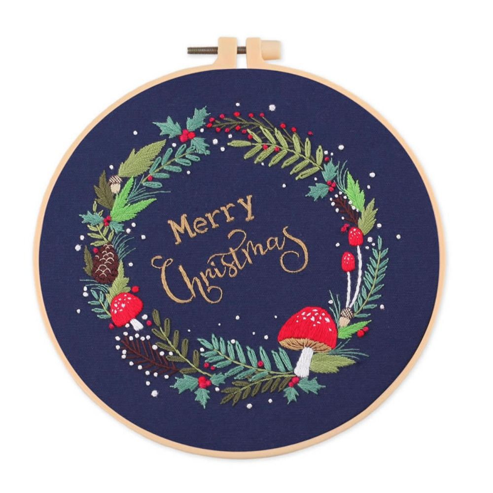 Cotton Linen Cloth Embroidery Starter Kit Flower Printed DIY Cross Stitch Set Non Finished Products Merry Christmas