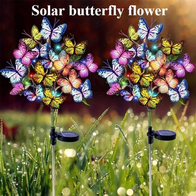 Solar LED Butterfly Flower Lawn Light Outdoor Waterproof Simulation Butterfly Landscape Lamp Garden Path Home Christmas Decorative Light