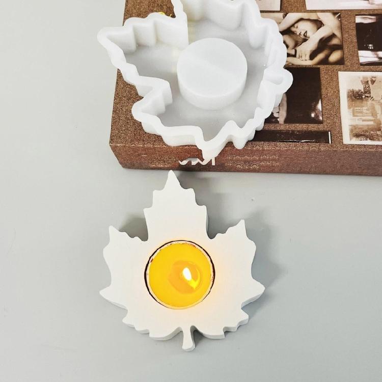 2Pcs Leaf Silicone Molds for Epoxy Resin Gypsum Decoration Silicones Candlestick Molds for Tealight Holder Jewelry Tray