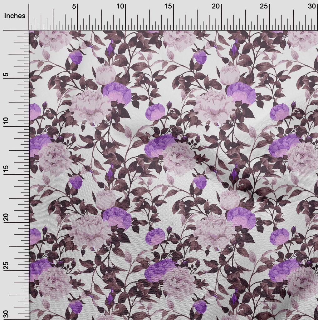 oneOone Cotton Flex Medium Purple Fabric Flower & Leaves Watercolor Sewing Craft Projects Fabric Prints By Yard 40 Inch