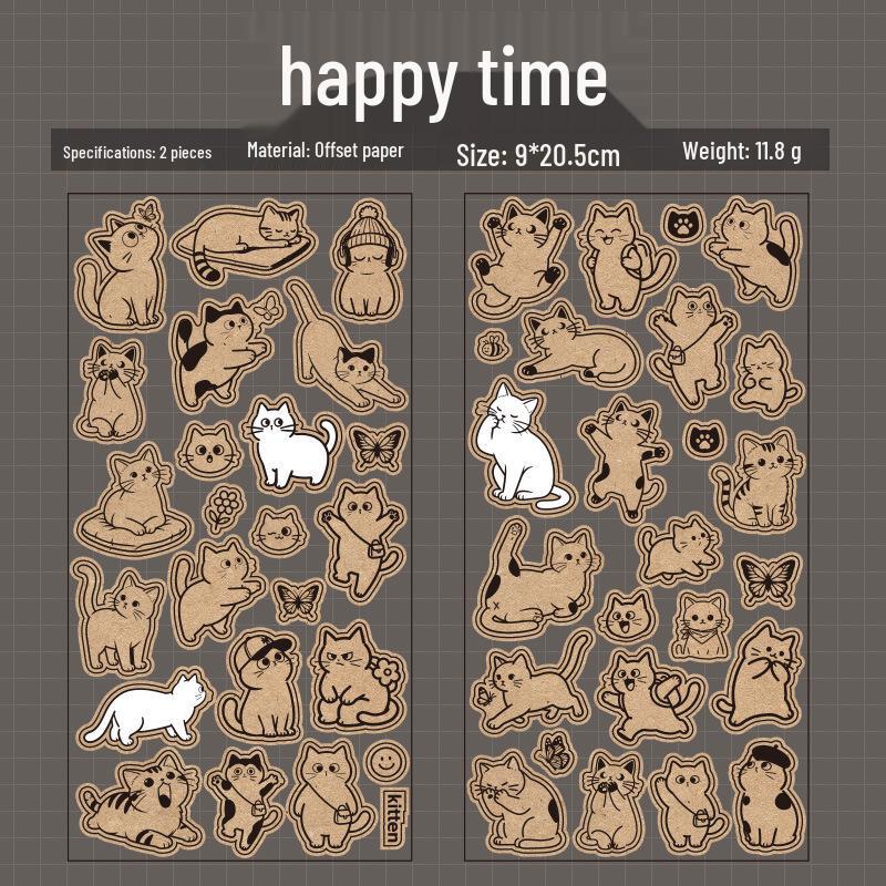 

Yu Xian Meow Meow Cute Cat Sticker Set – 2 Sheets, 6 Styles for Animal-Themed Decoration and Collage