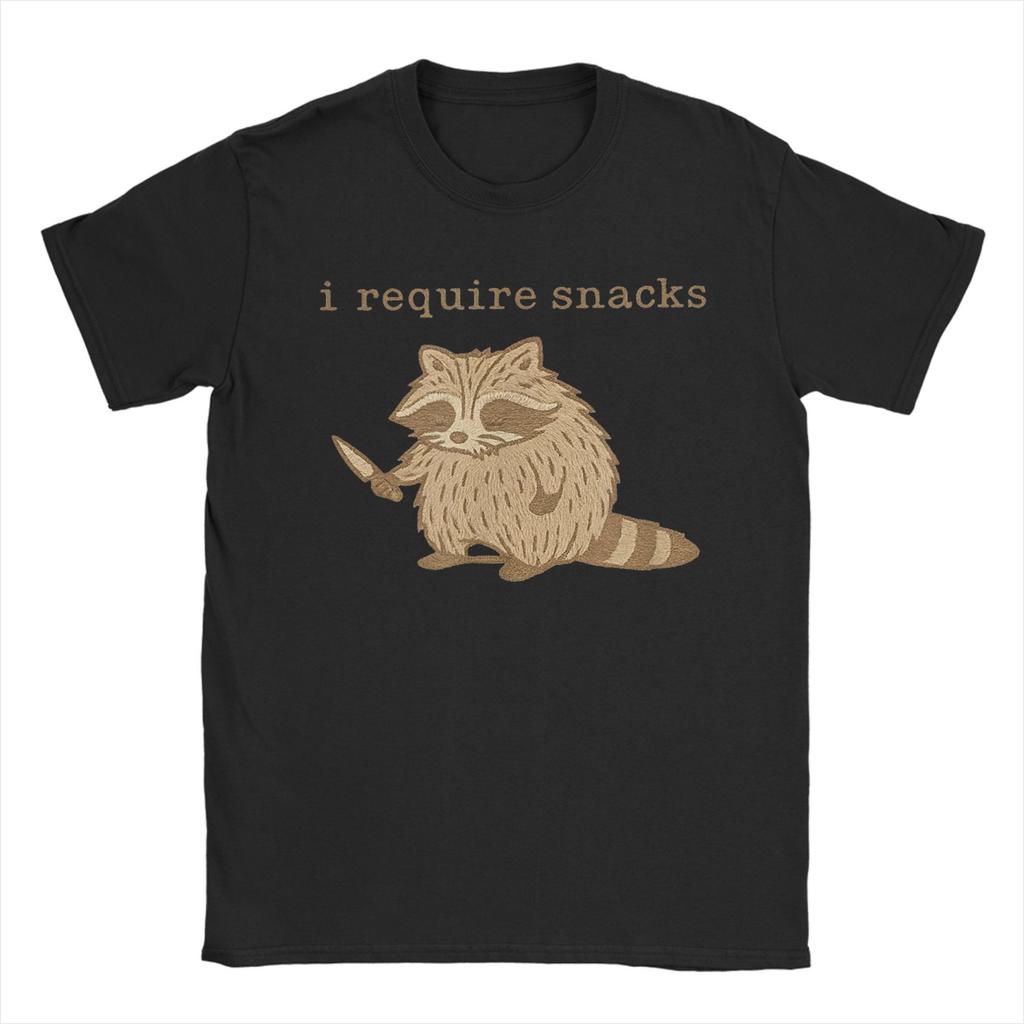 I Require Snacks Funny Raccoon Cozy Snacks Mens T Shirts Funny Tee Shirt Short Sleeve O Neck Tshirts Cotton Graphic Clothes