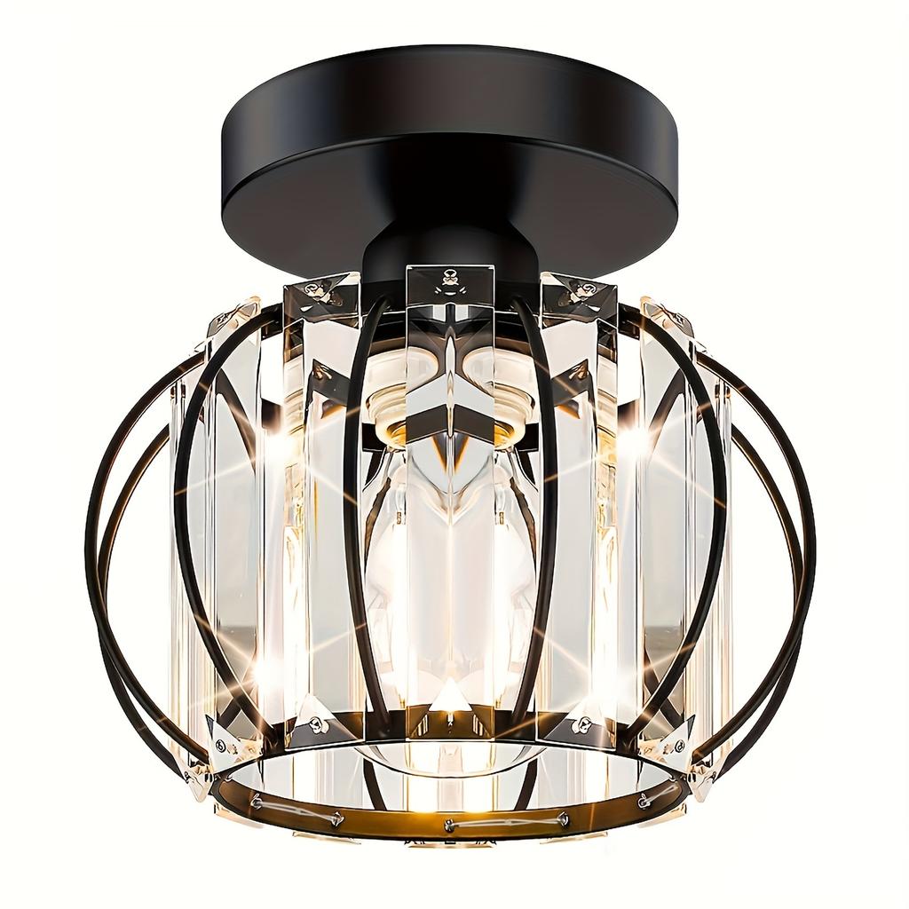 Modern E26 Touch-Controlled Ceiling Lamp with Polished Crystal Shade - Luxurious Semi-Flush Mount for Bedroom, Bathroom, Hallway