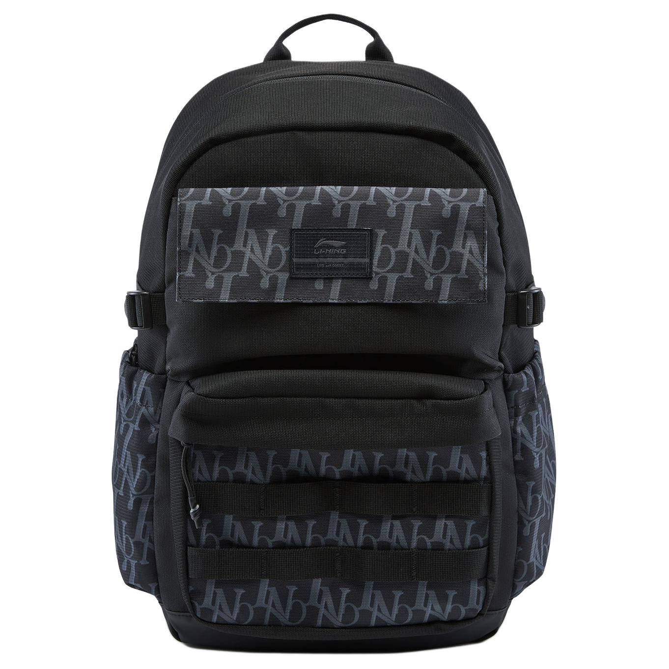 Li Ning Sports Lifestyle Series Letter Print Polyester Backpack Unisex Backpack Black ABSV327-1 Black All over Print,Regular