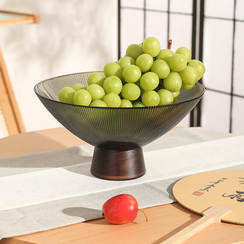 Retro Solid Wood Base Glass Fruit Plate