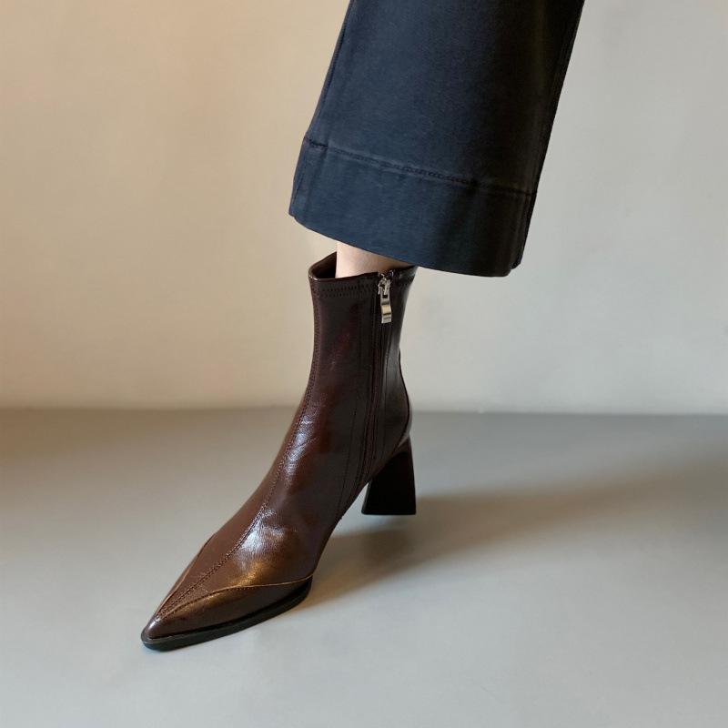 

Super soft lambskin~ pointed thin boots autumn and winter new high-heeled Martin boots temperament short boots women 40