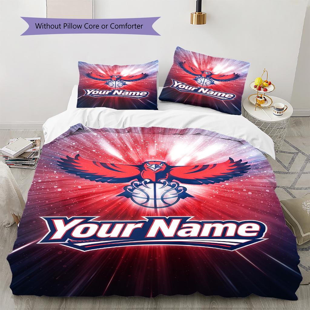 Name Custom Atlanta hawks Pattern Bedding Set Quilt Cover Pillowcase Home Decor Gift (1 * duvet cover + 2 * pillowcase, without core)