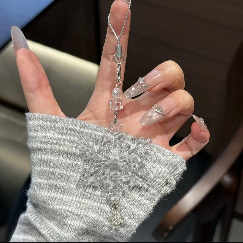 Transparent Snowflake Christmas Tree Cute Leaves Wind Chime Pendant Mobile Phone Lanyard Kawaii Bag Decor Gifts