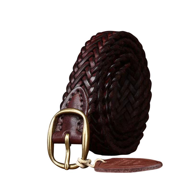 New Leather Copper Buckle Handwoven Belt Women'S Leather First Layer Cowhide Versatile Retro Woven Jeans Belt