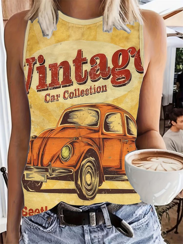 Top na ramiączkach w stylu vintage Etniczny nadruk 3D Damski casualowy letni podkoszulek z okrągłym dekoltem Odkryte ramiona Y2k Bezrękawnik Damski Top Odzież
