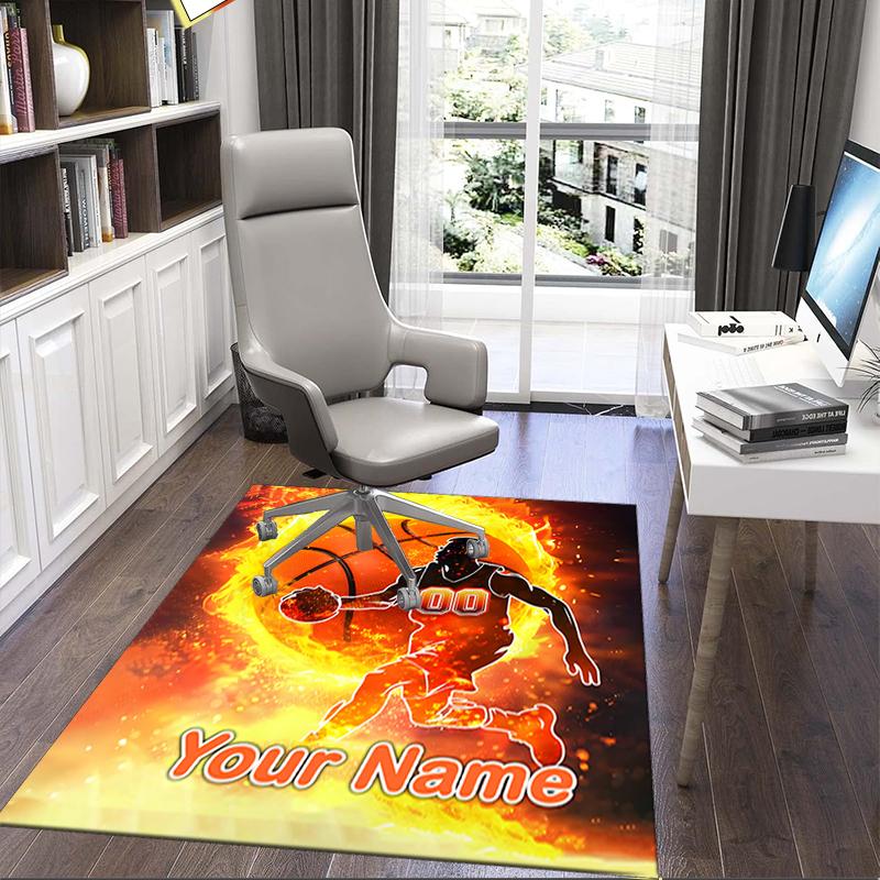 1PC Custom Name Fire Basketball Legend Theme Floor Mat Ideal for Living Room, Game Rooms, Office, Bedroom, Office Floor Mat , Floor Mats for Home