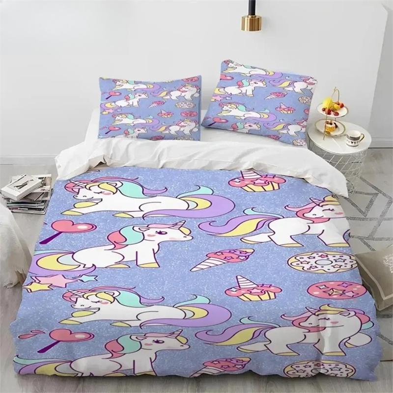 Unicorn Cute Cartoon Comforter Bedding Set,Duvet Cover Bed Set Quilt Cover Pillowcase,Queen Bedding Set For Child Boy Girl Gift