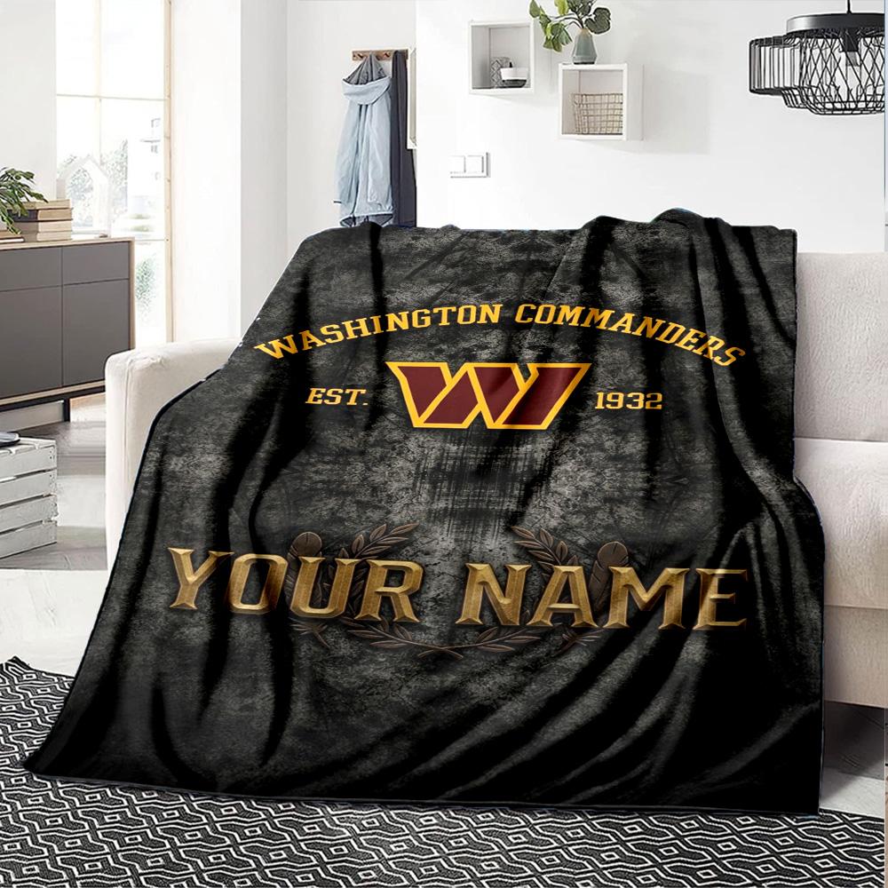 Name Custom Washington Commander Print Flannel Blanket High Quality Warm Comfortable Cover for All Seasons Perfect for Gifts Home Decor