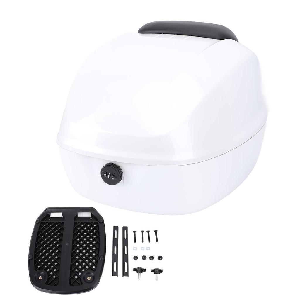 Motorcycle Top Case with Combination Lock ABS Waterproofing Tail Box Carrier Case for Electric Bike Scooter White