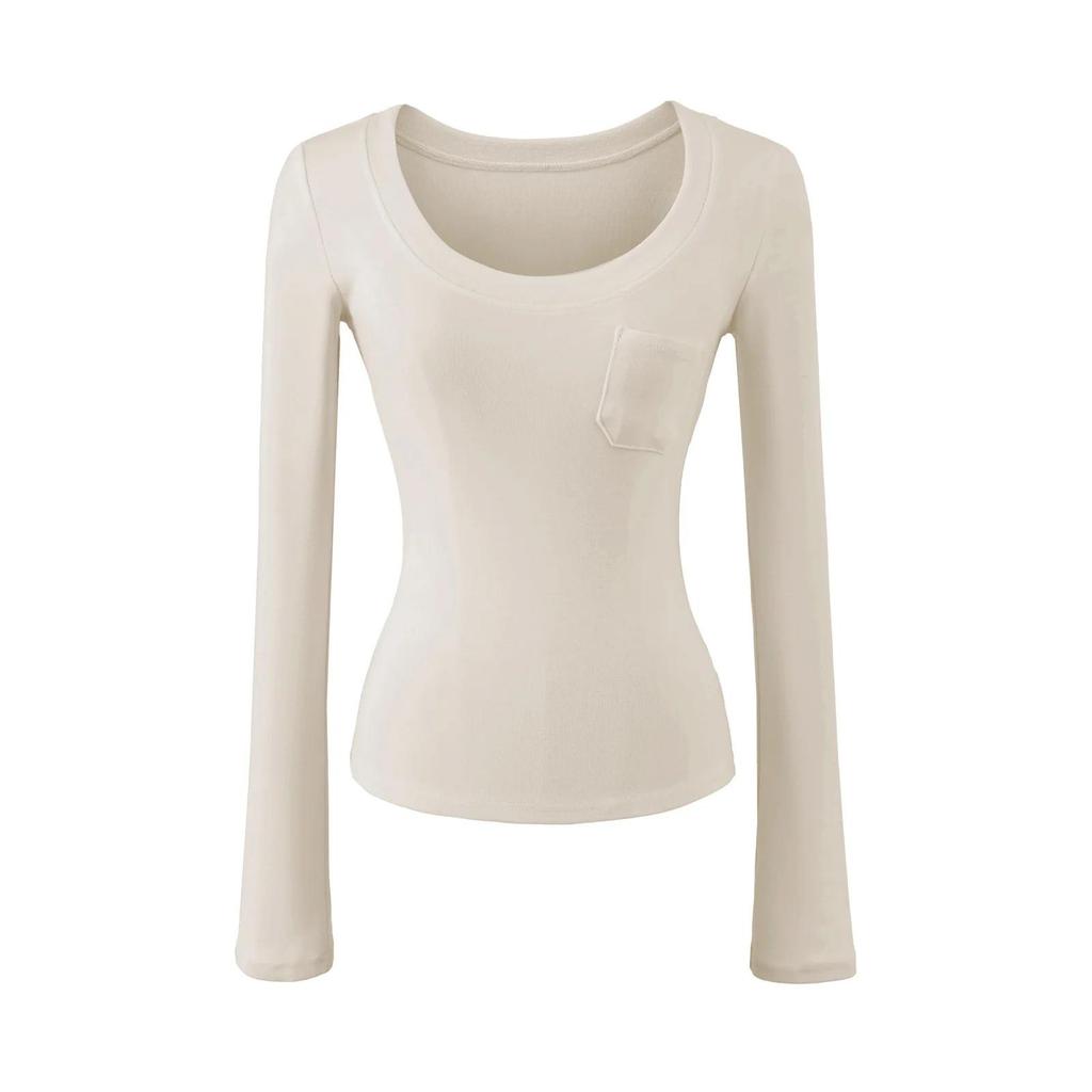 Spicy Girl Style Sexy Figure-Hugging Long Sleeve Round Neck T-Shirt for Women - Spring 2026 Trendy Slimming Top