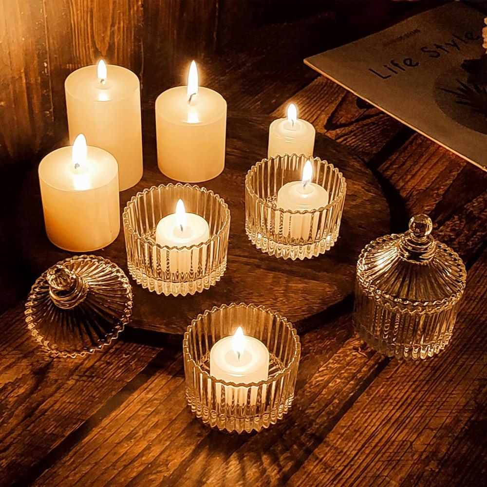 Votive Candle Holders with Lids, Tealight Candle Holders In Bulk, Glass Small for Table Centerpiece, Wedding, Home Decor