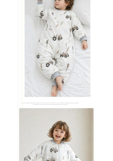Saco de Dormir Infantil 100% Algodão com Pernas Separadas: Pijama de Peça Única Espessado Anti-Chute para Outono/Inverno
