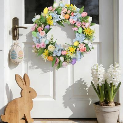 Easter Wreath,Wall Hanging Ornament for Front Door Indoor Outdoor Decorative Artificial Wreath