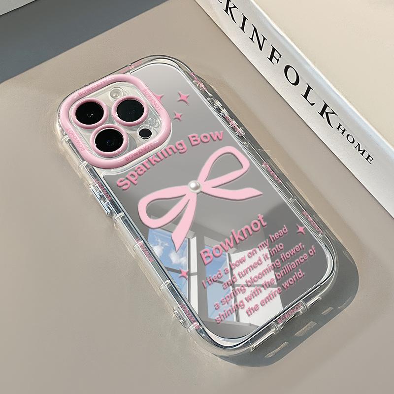 Pink Bow for IPhone16promax Phone Case for Apple 14 Cream Case 12/11 Mirror 15plus